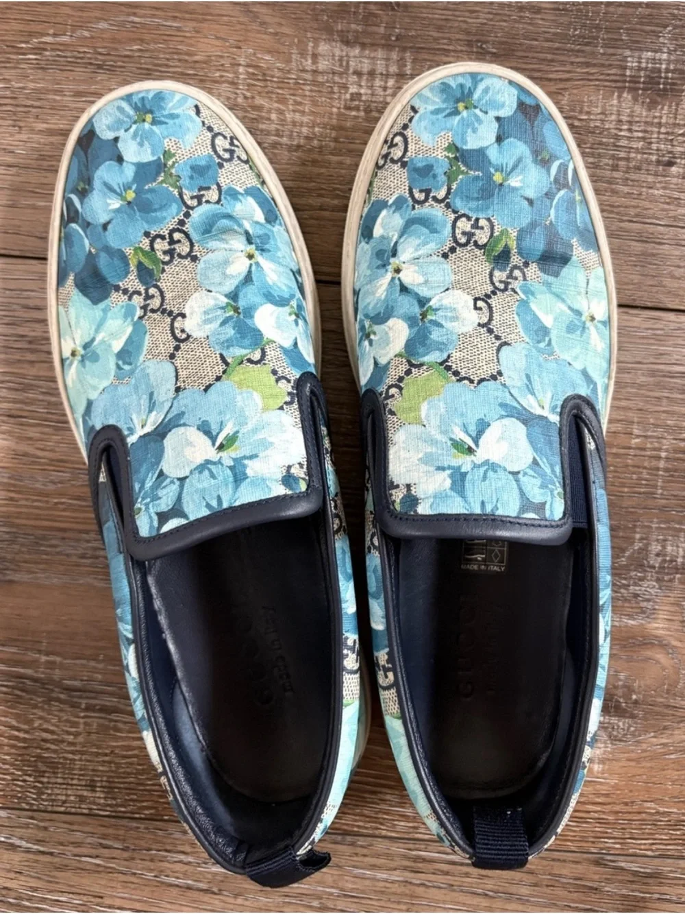 Gucci Floral Canvas Slip-On Sneaker floral Turquoise Navy men’s size 40/W9-9.5